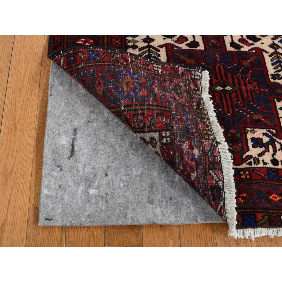 Crimson Red Vintage Persian Karajeh Pure Wool Hand Knotted Runner Rug 3'2"x10'5"