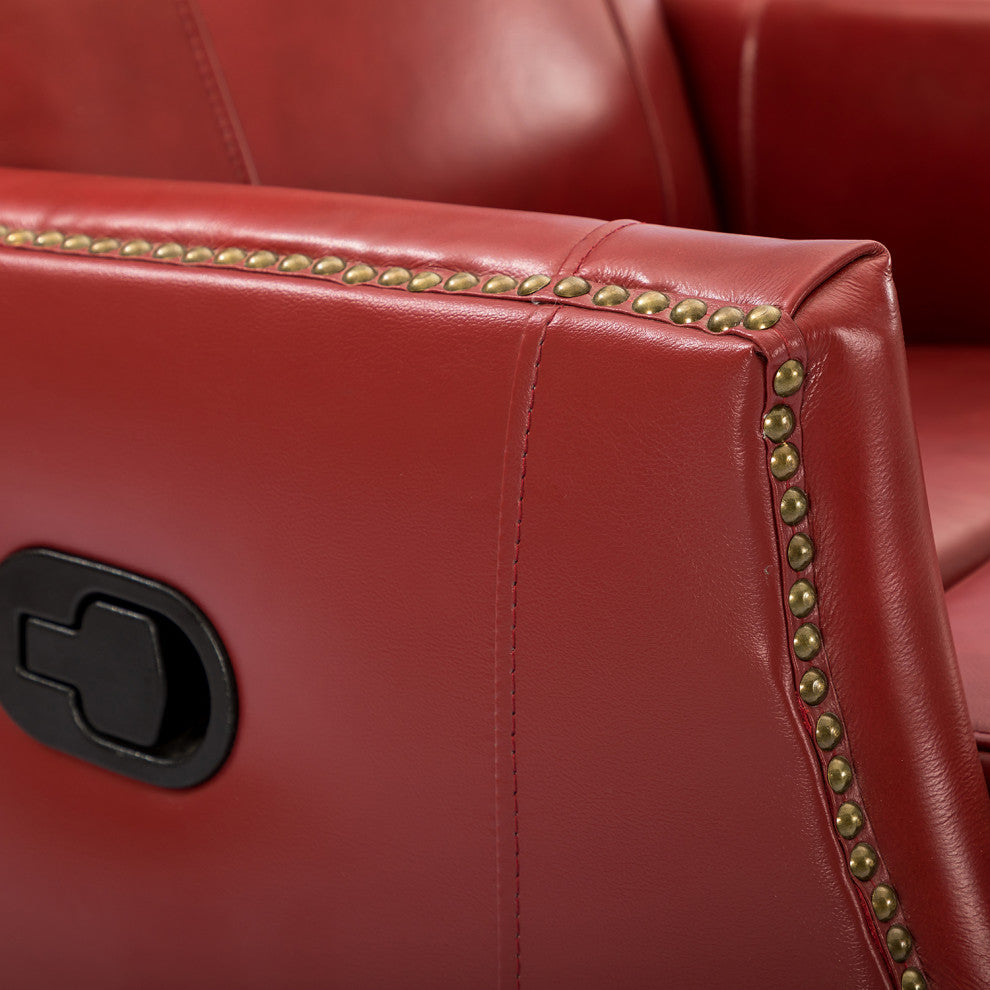 Genuine Leather Manual Swivel Recliner, Red