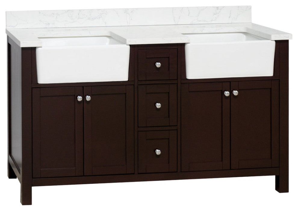 Yorkshire 60" Bathroom Vanity, Chocolate, Engineered Marble, Double