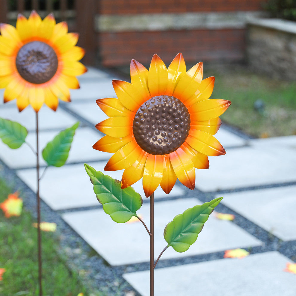 2-Piece Set 42"H Fall Metal Sunflower Yard Stake
