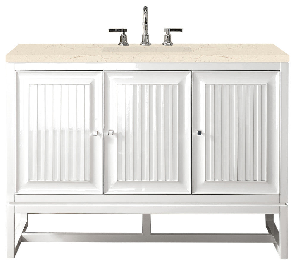 Athens 48" Single Vanity, Glossy White, Eternal Marfil Top
