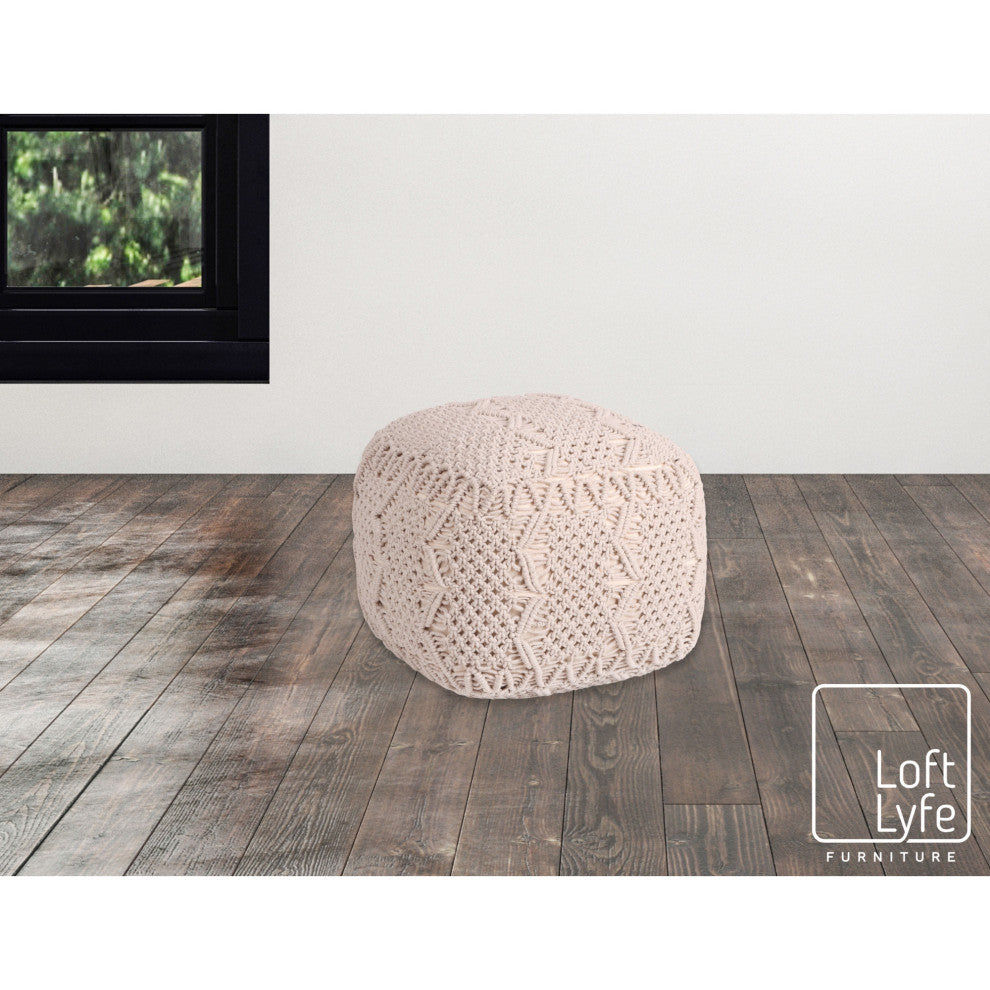 Loft Lyfe Taylynn Ottoman, Hand Knitted, Cotton Yarn, Ivory