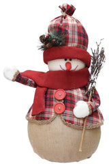 22" Plaid Snowman With Broom Table Top Christmas Figure