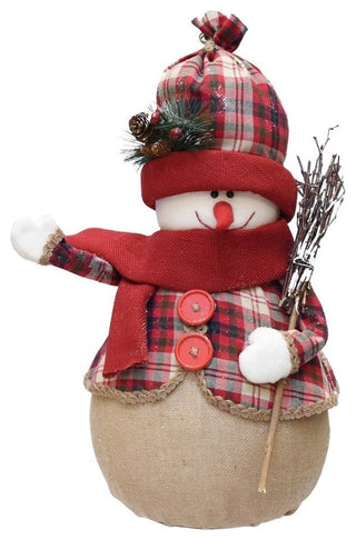 22" Plaid Snowman With Broom Table Top Christmas Figure