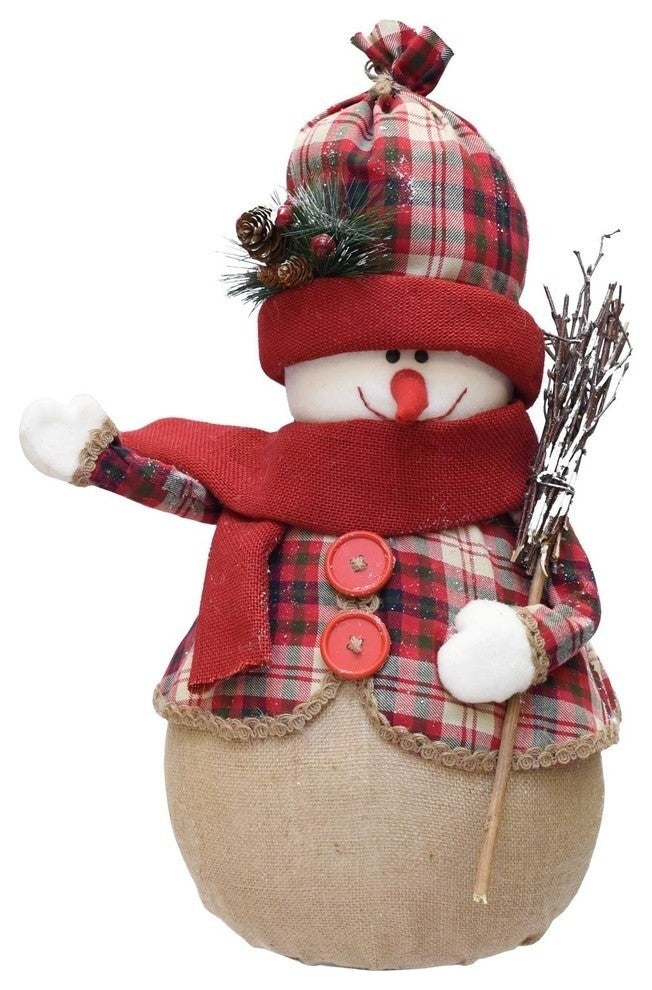 22" Plaid Snowman With Broom Table Top Christmas Figure