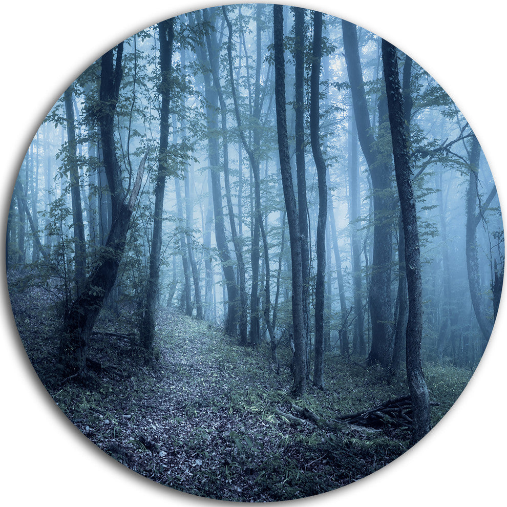 Spring Foggy Forest Trees, Landscape Photo Round Wall Art, 11"