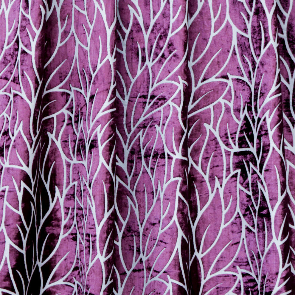 Purple Leaves Fabric By The Yard, Burnout Velvet Fabric, Upholstery, Drapery