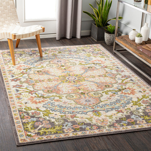 Surya New Mexico NWM-2340 7'10" Round Rug, Charcoal/Cream/White/Green/Green/Blue