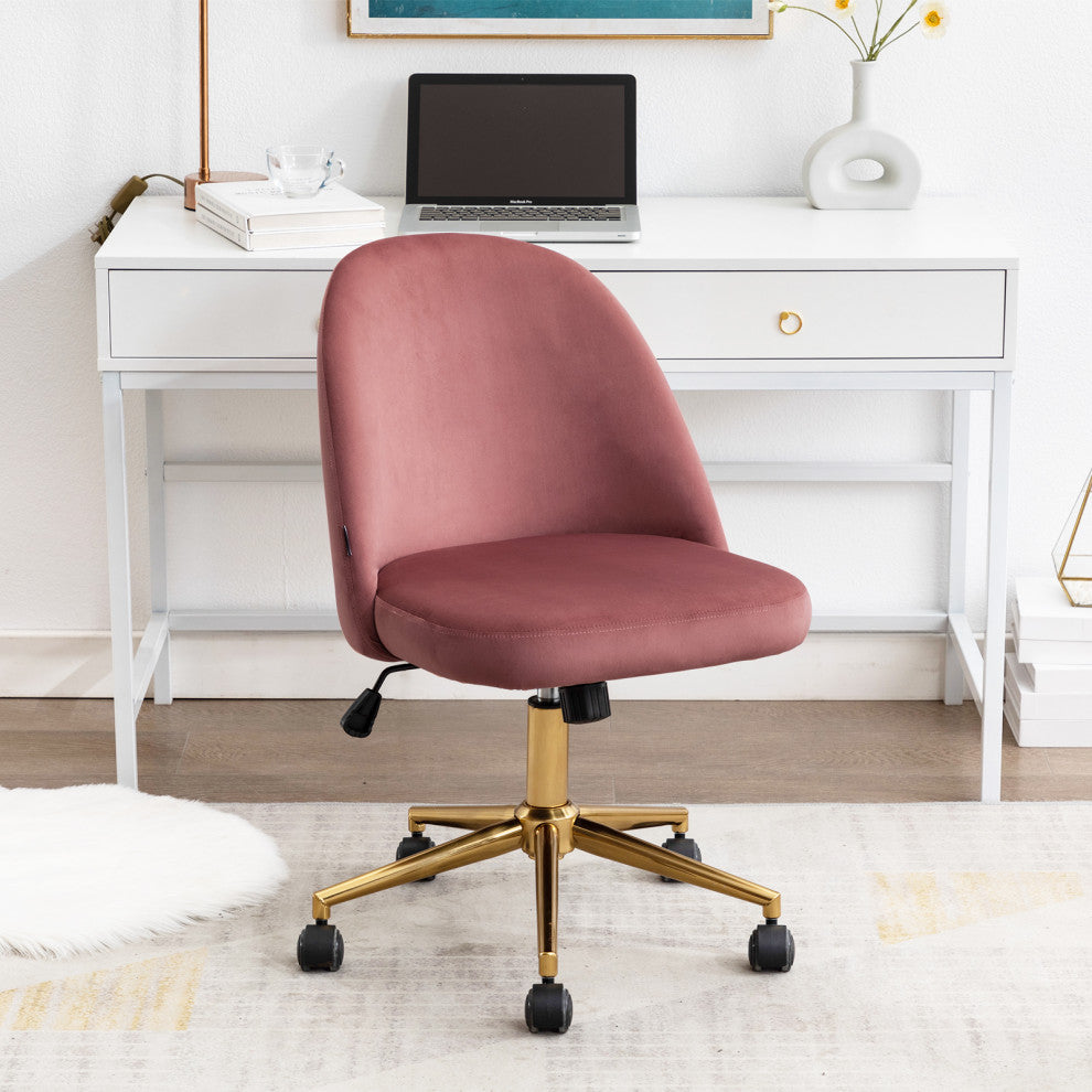 Chic Minimalist Desk Chair, Pink-Velvet