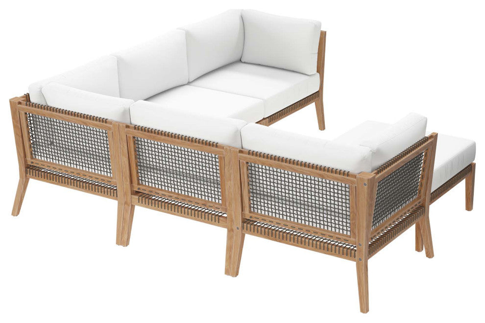 Clearwater Outdoor Patio Teak Wood 6-Piece Sectional Sofa
