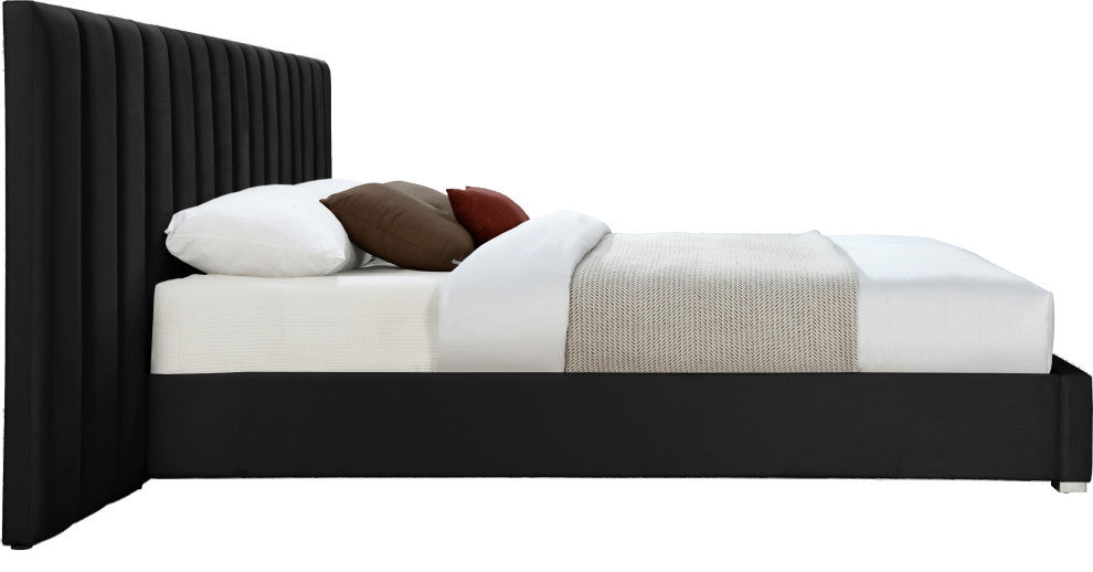 Pablo Velvet Upholstered Bed, Black, Queen