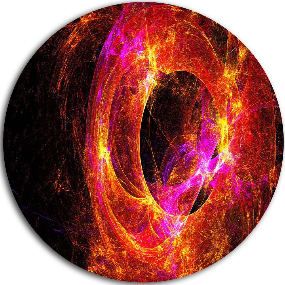 Far Spherical Galaxy Red, Abstract Digital Art Round Metal Artwork, 11"