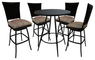 Outdoor Patio Bar Pub Set - 30" Erin Stools - Black Frame, Multi Sun Stripe - Black, 30"