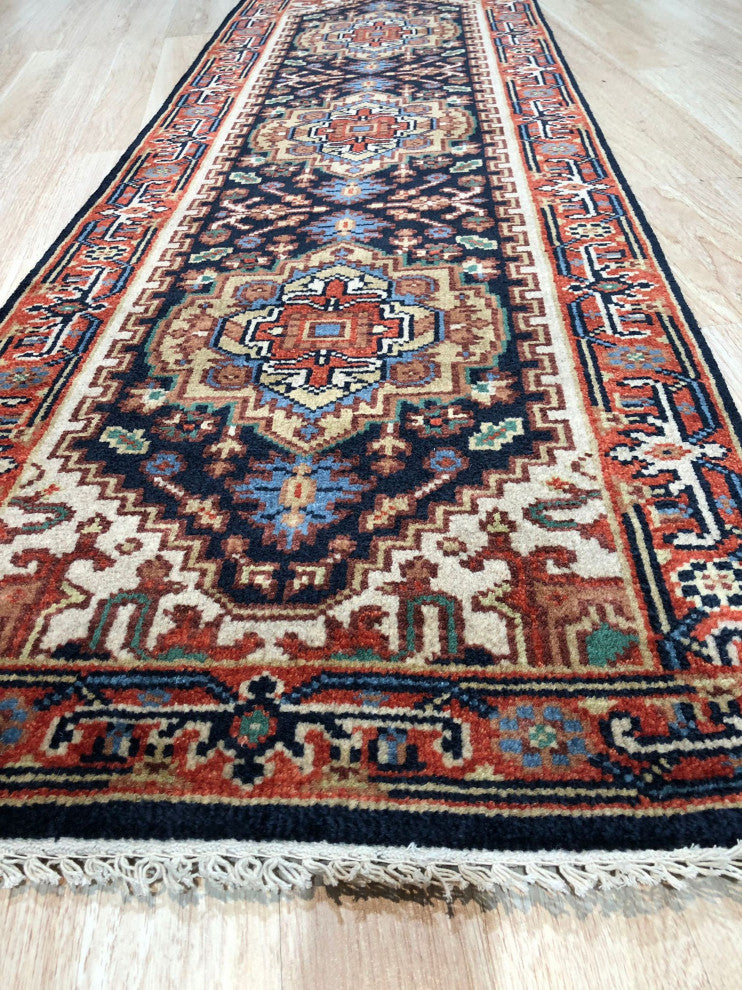 Hand-Knotted Wool Navy Traditional Oriental Serapi Rug, 10'' X 14''