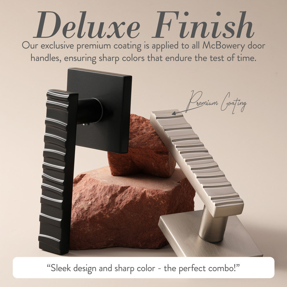 Modern Heavy Duty Designer Interior Door Lever - Groove Collection, Matte Black, Passage Left Hand