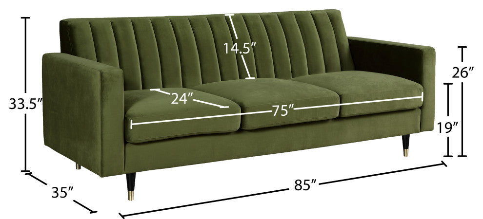 Lola Velvet Upholstered Sofa, Olive