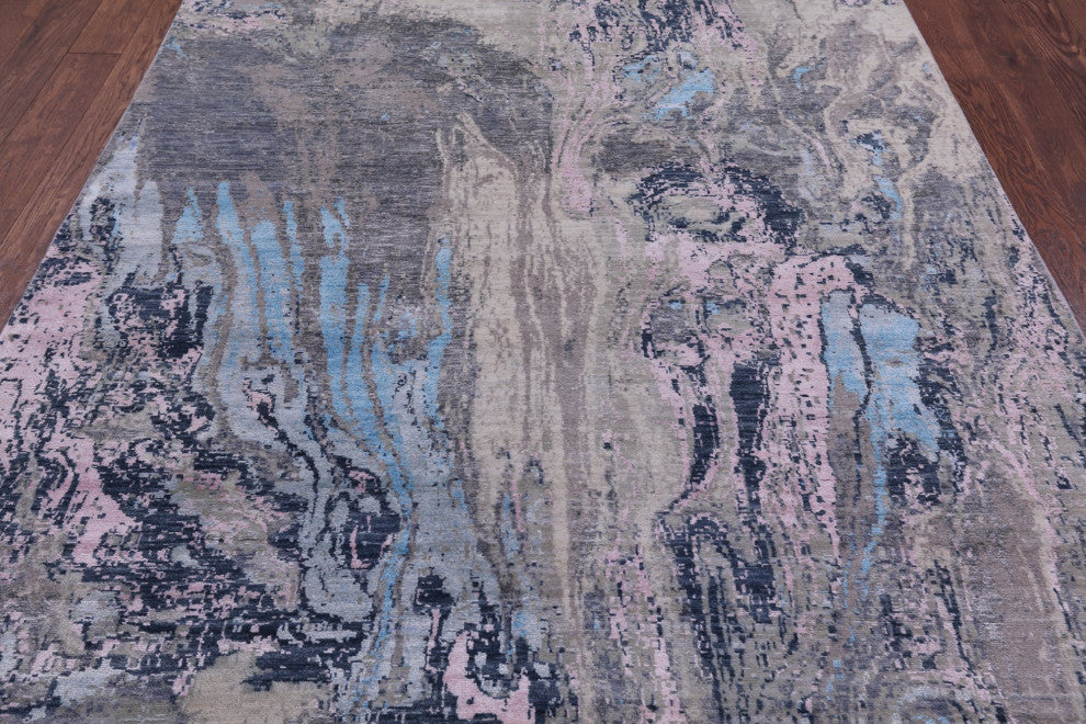 6' 0" X 9' 1" Abstract Handmade Wool and Silk Rug Q8719
