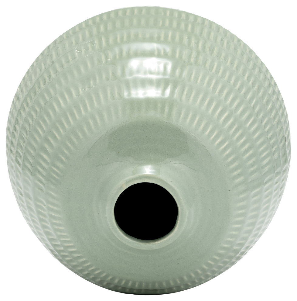 Ceramic 7", Stripe Oval Vase, Dark Sage