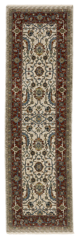 Augustus Bordered Persian Ivory/ Red Indoor Area Rug, Ivory, 2'3"x7'6"
