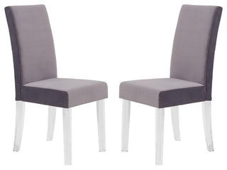 Dalia Modern and Dining Chair in Gray Velvet w/ Acrylic Legs - Set of 2