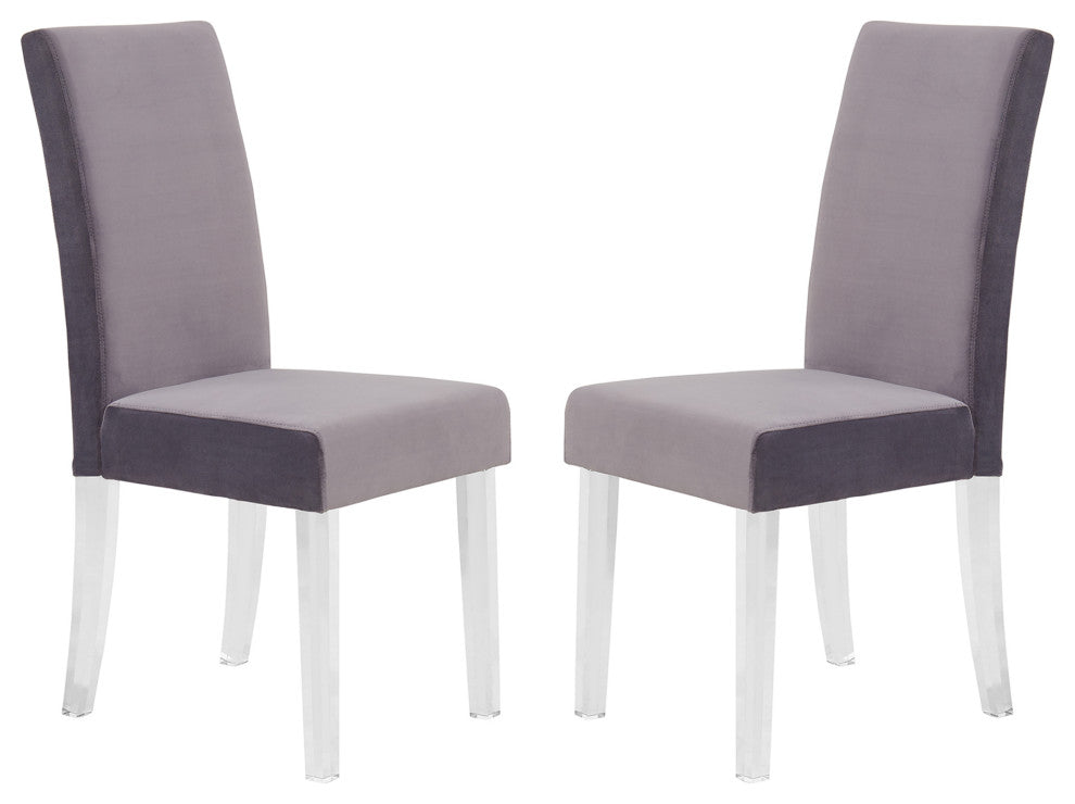 Dalia Modern and Dining Chair in Gray Velvet w/ Acrylic Legs - Set of 2