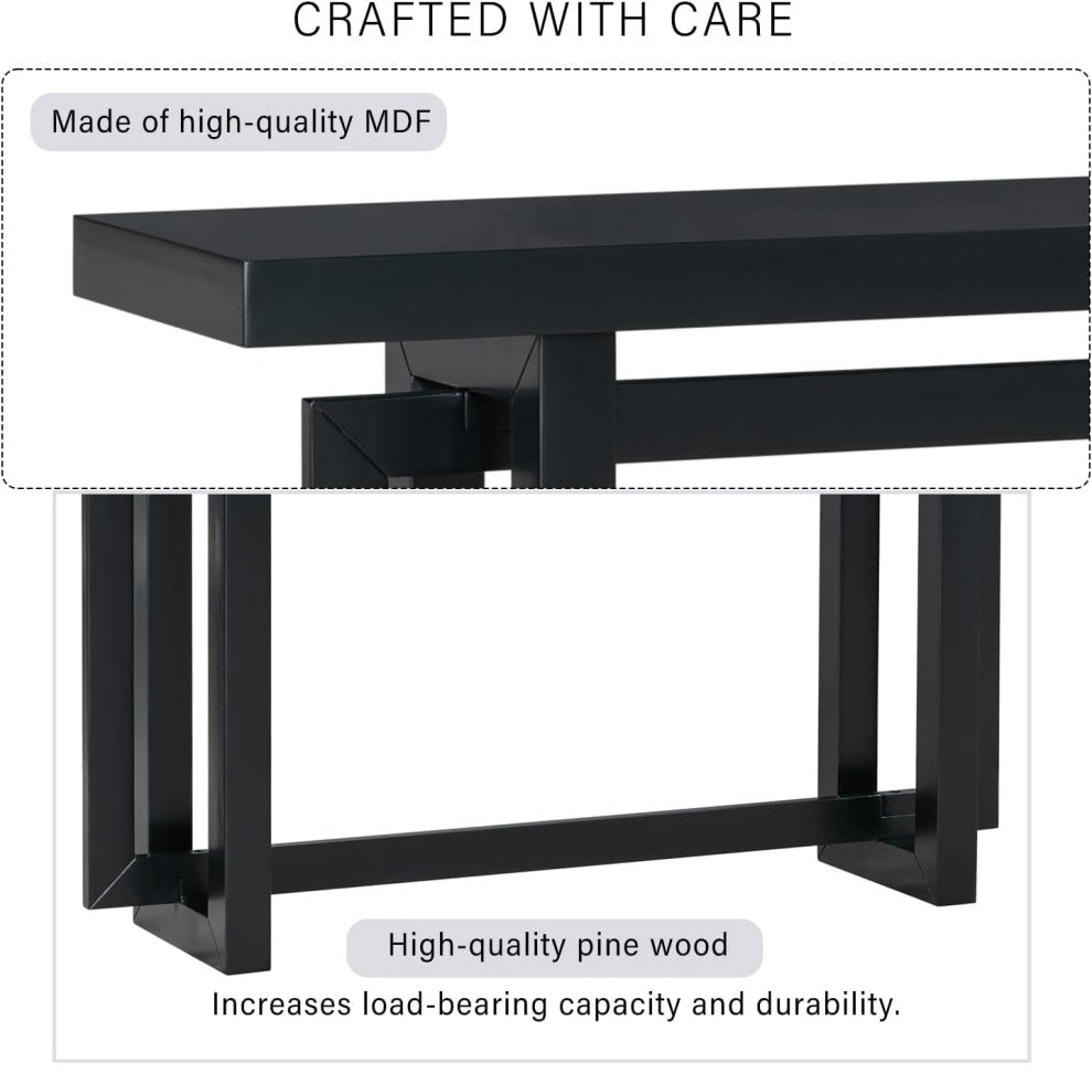 Modern Pine Console Table With Concrete-Style Top & Sleek Angular Base, Black