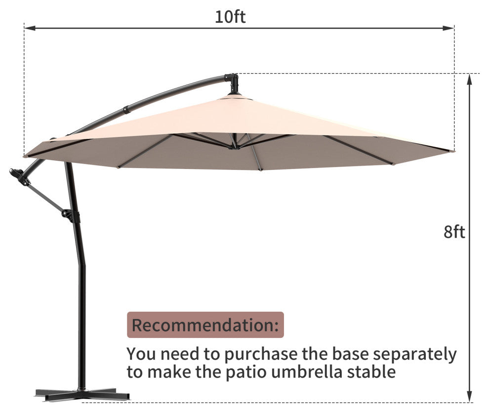 10' Outdoor Patio Cantilever Offset Umbrella With Cross Base