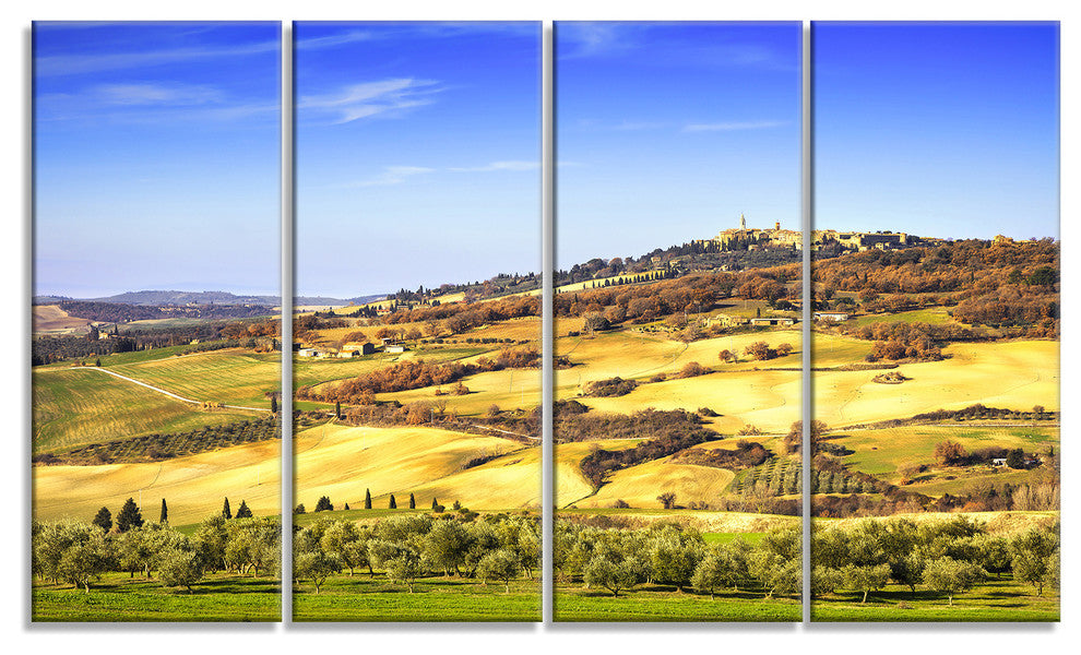 "Pienza Medieval Village Italy" Landscape Wall Art Print, 4 Panels, 48"x28"