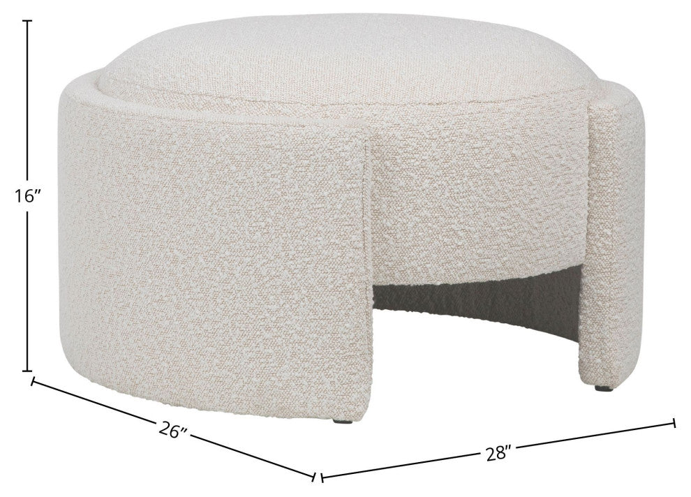 Shawn Boucle Round Ottoman With Round Half-Bezel Foot, Off-White