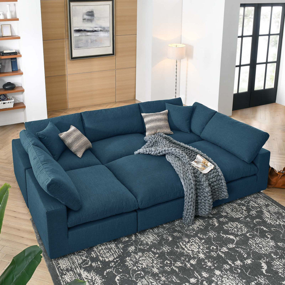 Commix Down Filled Overstuffed 6-Piece Sectional Sofa, Azure