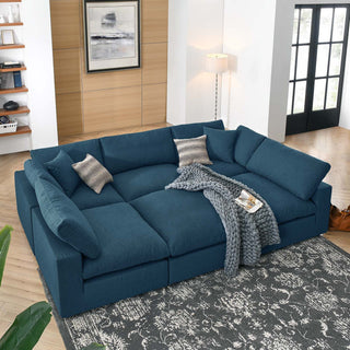 Commix Down Filled Overstuffed 6-Piece Sectional Sofa, Azure