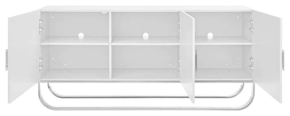 Nicole Miller Jacelynn Sideboard, White/Chrome, 3-Door