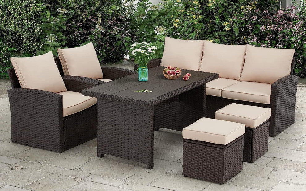 Vicluke Patio Furniture Sets Clearance, 7-Seater Patio Dining Sofa Set