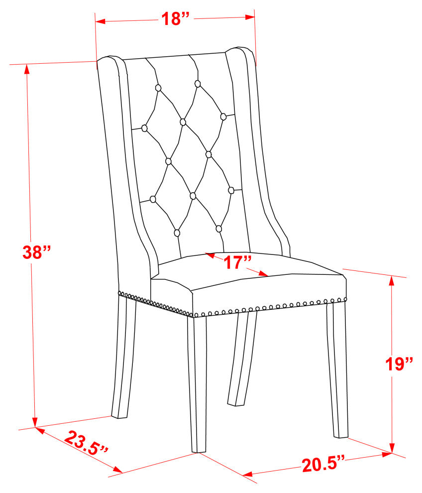 Black Dining Chair, Button Tufted Back, Wood Legs, Set of 2