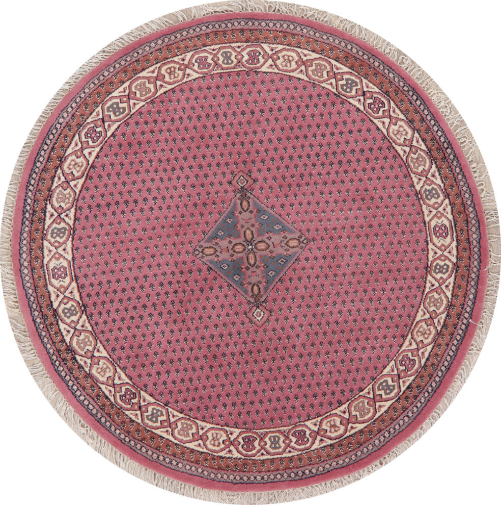 Botemir Hand Made Oriental Traditional Area Rug, Pink, Round 8 X 8 Ft.