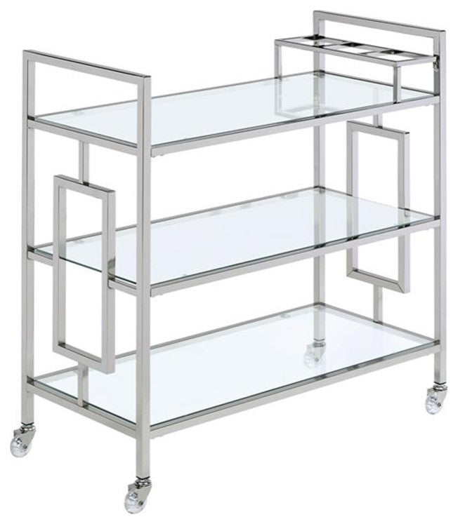 Bowery Hill Contemporary Clear Tempered Glass Serving Bar Cart