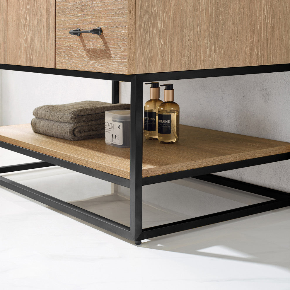 Alistair Vanity, North American Oak, Matte Black Hardware, 36", With Mirror