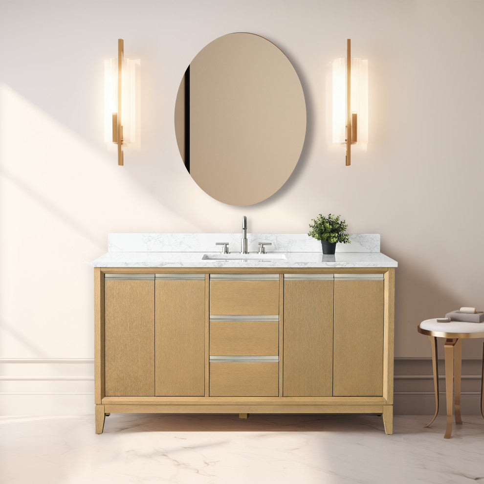 Vanity Art Bathroom Vanity With Sink, Natural Oak, 60" Single