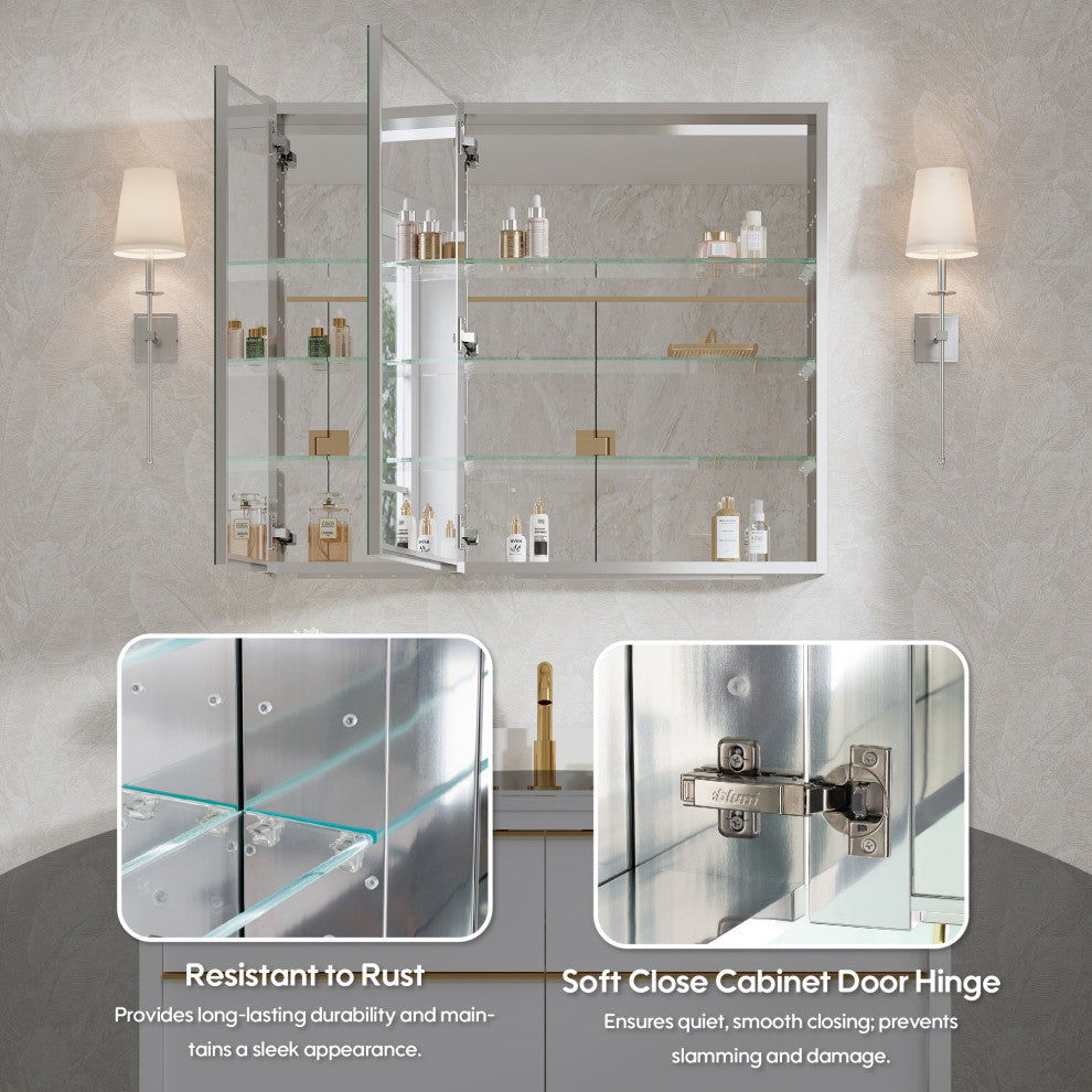 Recessed/Surface Mount Bathroom Medicine Cabinet, Reverse Installation, 36"x30"