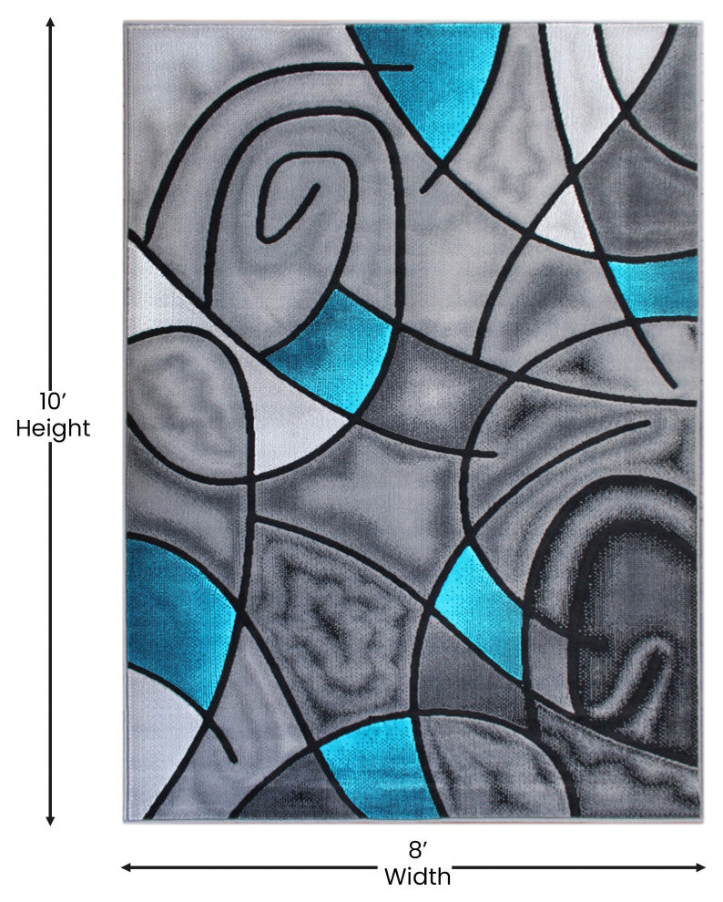 Jubilee Collection Modern Abstract Pattern Area Rug, Turquoise, 8' X 10'