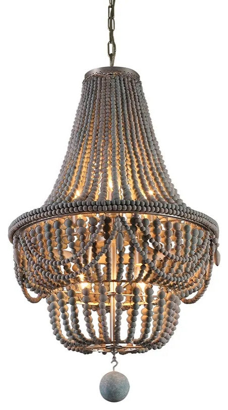 Katia Boho Wood Beaded Chandelier Empire Ceiling Light in Gray & Blue
