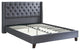 Polyfiber Upholstered Queen Size Bed Featuring Nail Head Trim Blue Gray