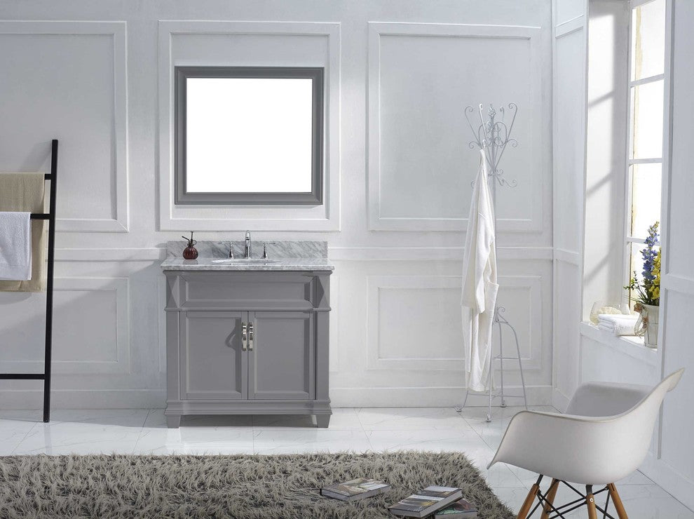 Victoria Single Bathroom Vanity Set Gray With Marble Top With Chrome Faucet 36"