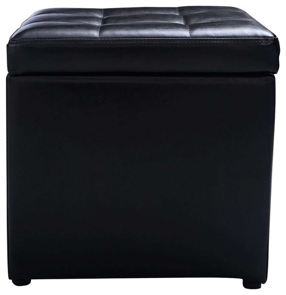 Modern 16" Ottoman Pouffe Storage Box Lounge Seat Footstools, Black