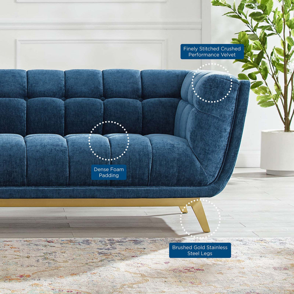 Bestow Crushed Performance Velvet Sofa Navy