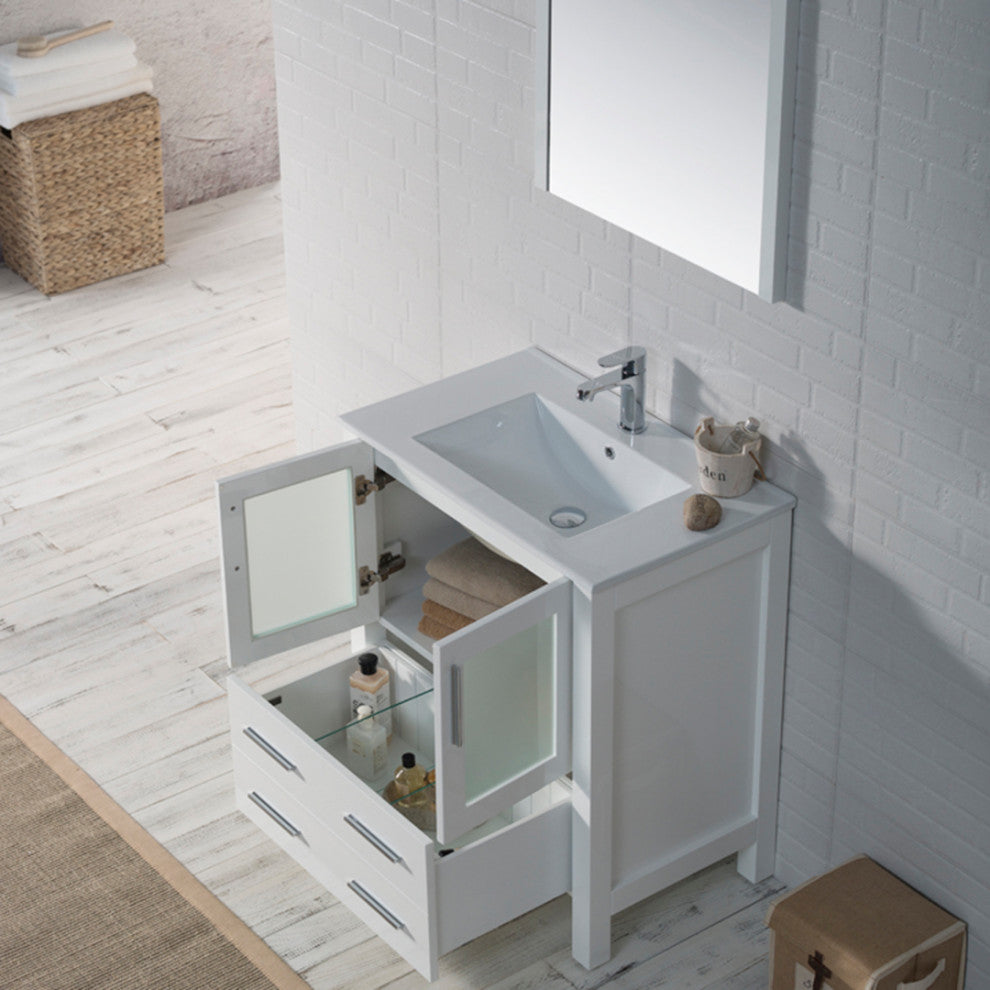 Sydney 30" Vanity Set With Mirror, Glossy White No Mirror