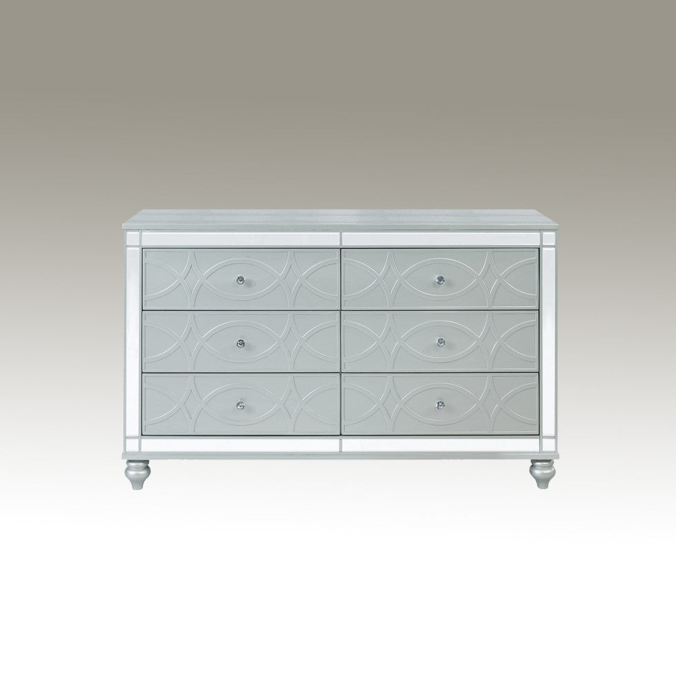 Glam 6 Drawers Dresser with Mirror Accent, Silver