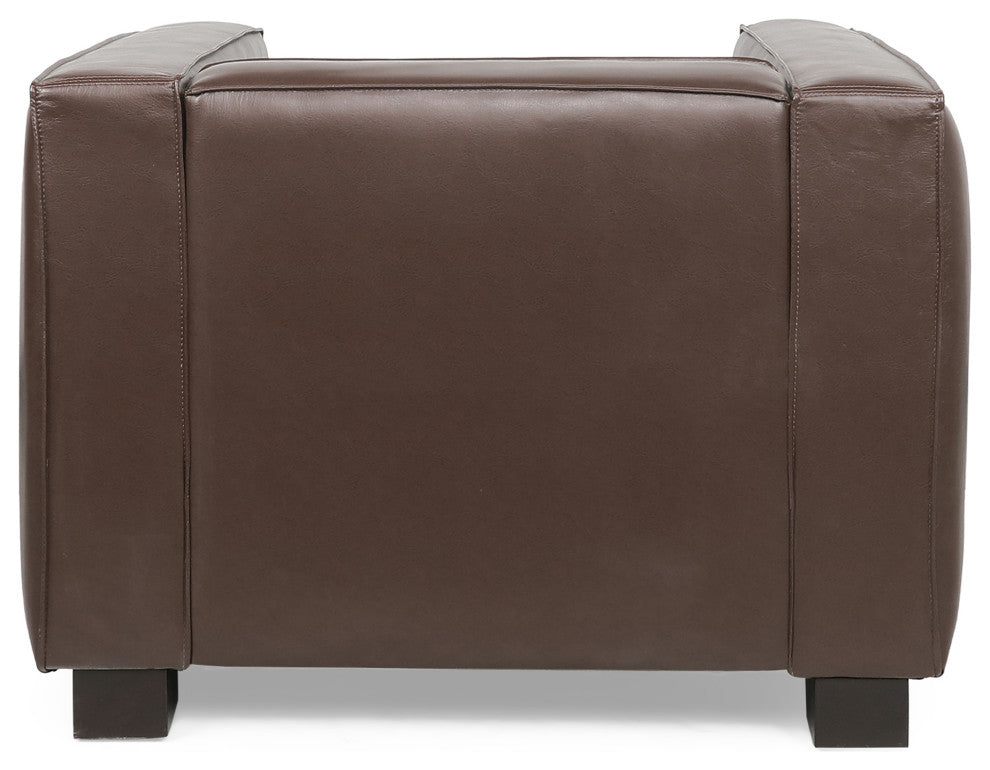 Minkler Contemporary Faux Leather Upholstered Club Chair, Dark Brown