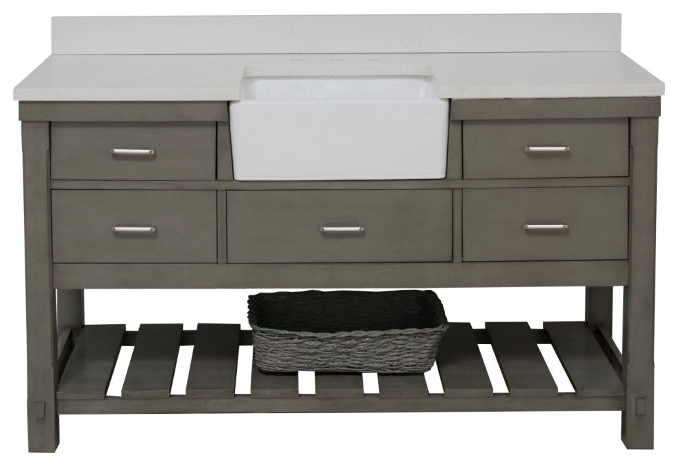 Charlotte 60" Bathroom Vanity, Weathered Gray, Quartz, Single
