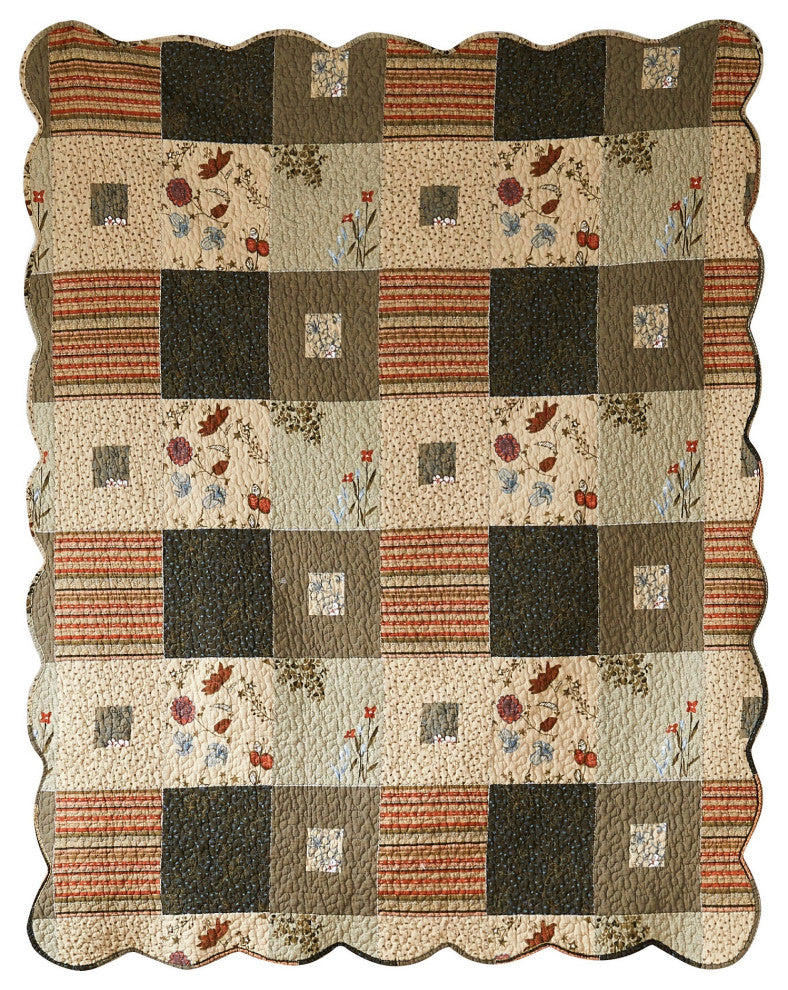 Benzara BM293434 Quilted Throw Blanket With Fill, Wild Flowers, Multicolor